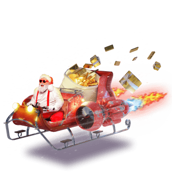 Санта на реактивных санях везет подарки