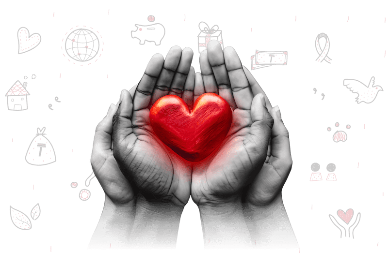 Добрые руки сообща поддерживают горящее сердце